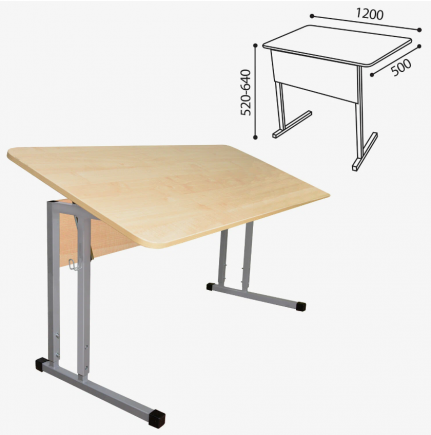 Стол ученический с регулируемой высотой с переменным наклоном крышки (столешницы) 2-местный на металлическом каркасе