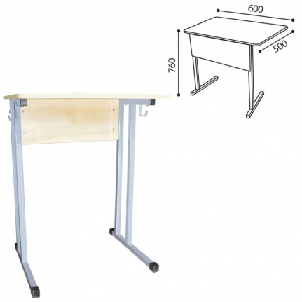 Стол ученический с нерегулируемой высотой с постоянным наклоном крышки (столешницы) одноместный на металлическом каркасе