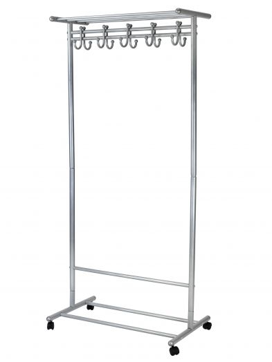Вешалка напольная на колесах  металлик с крючками